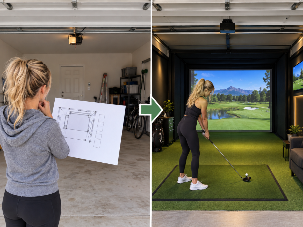 How to Build an Indoor Golf Simulator Room: From Budget Builds to Commercial Setups A woman planning an Home Indoor Golf Simulator